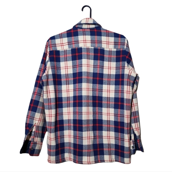 CLAY POOLE 70's The Hecht Co Red White Blue Wooly Acrylic Shacket shirt jacket M - Picture 2 of 11
